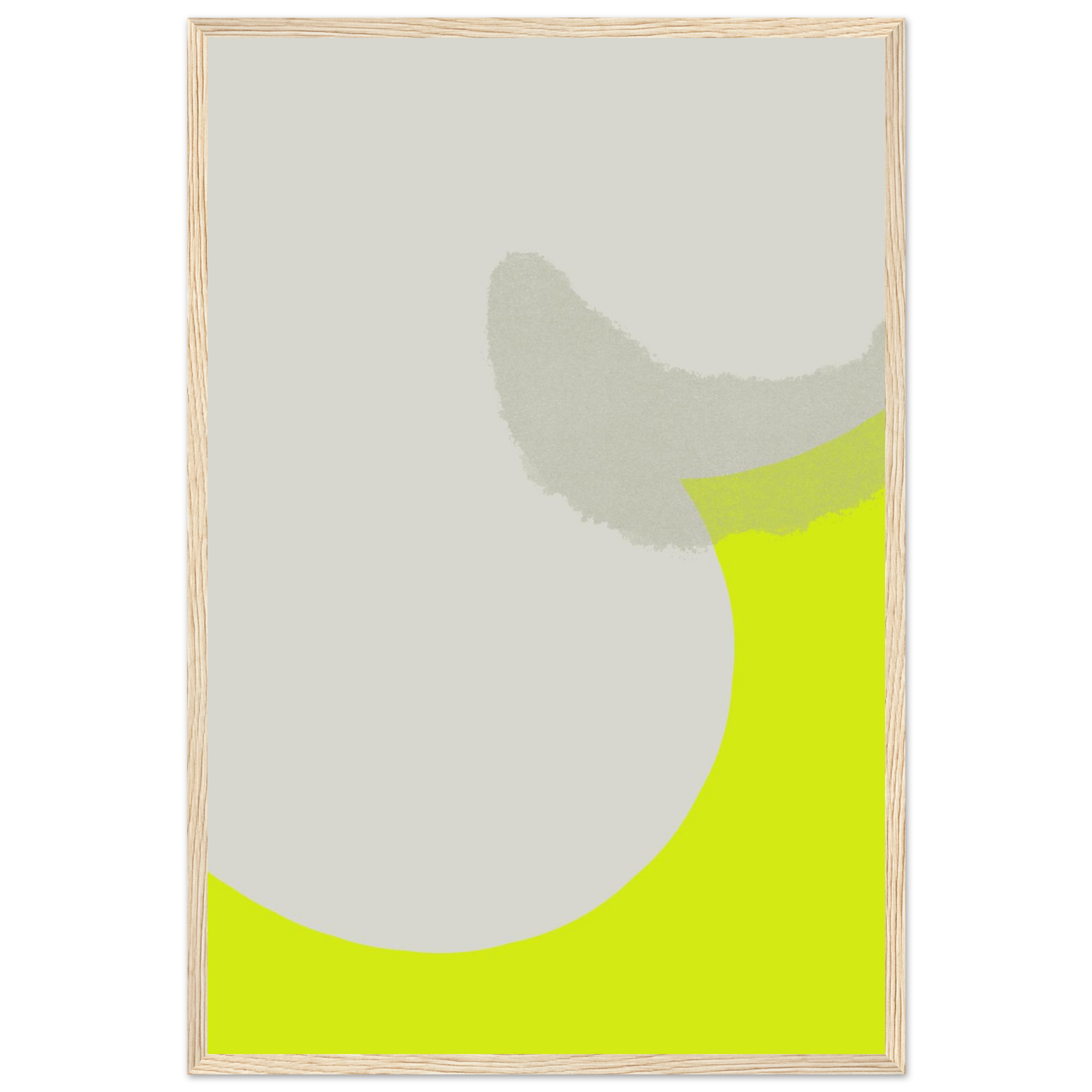 Minimalist abstract print with neon green curved shape on grey background, modern accent wall art, framed