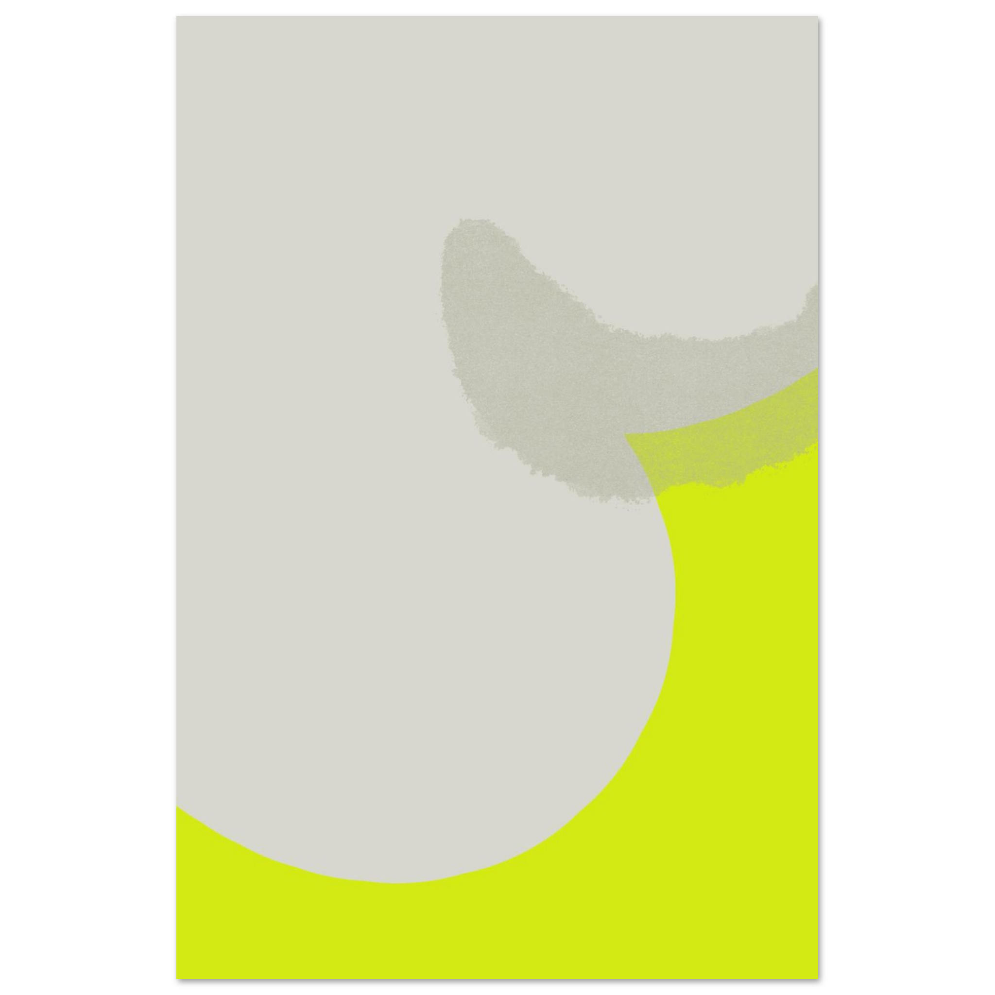 Minimalist abstract print with neon green curved shape on grey background, modern accent wall art