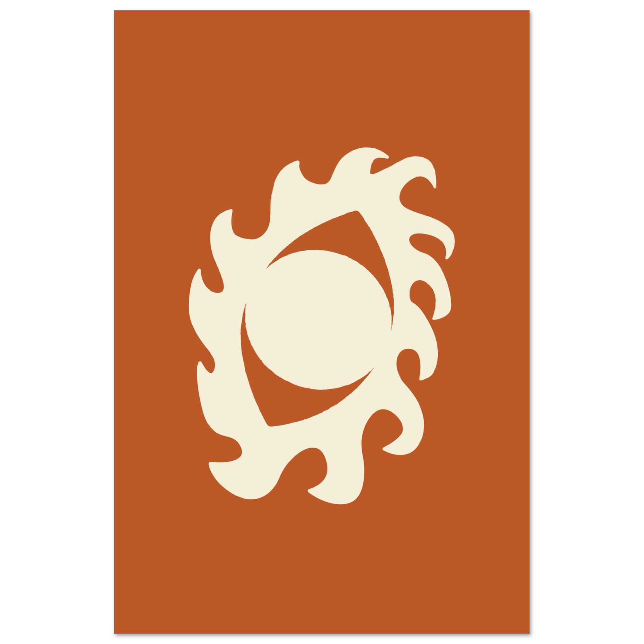 Abstract face print in terracotta and cream with quirky side eye expression, playful modern wall art