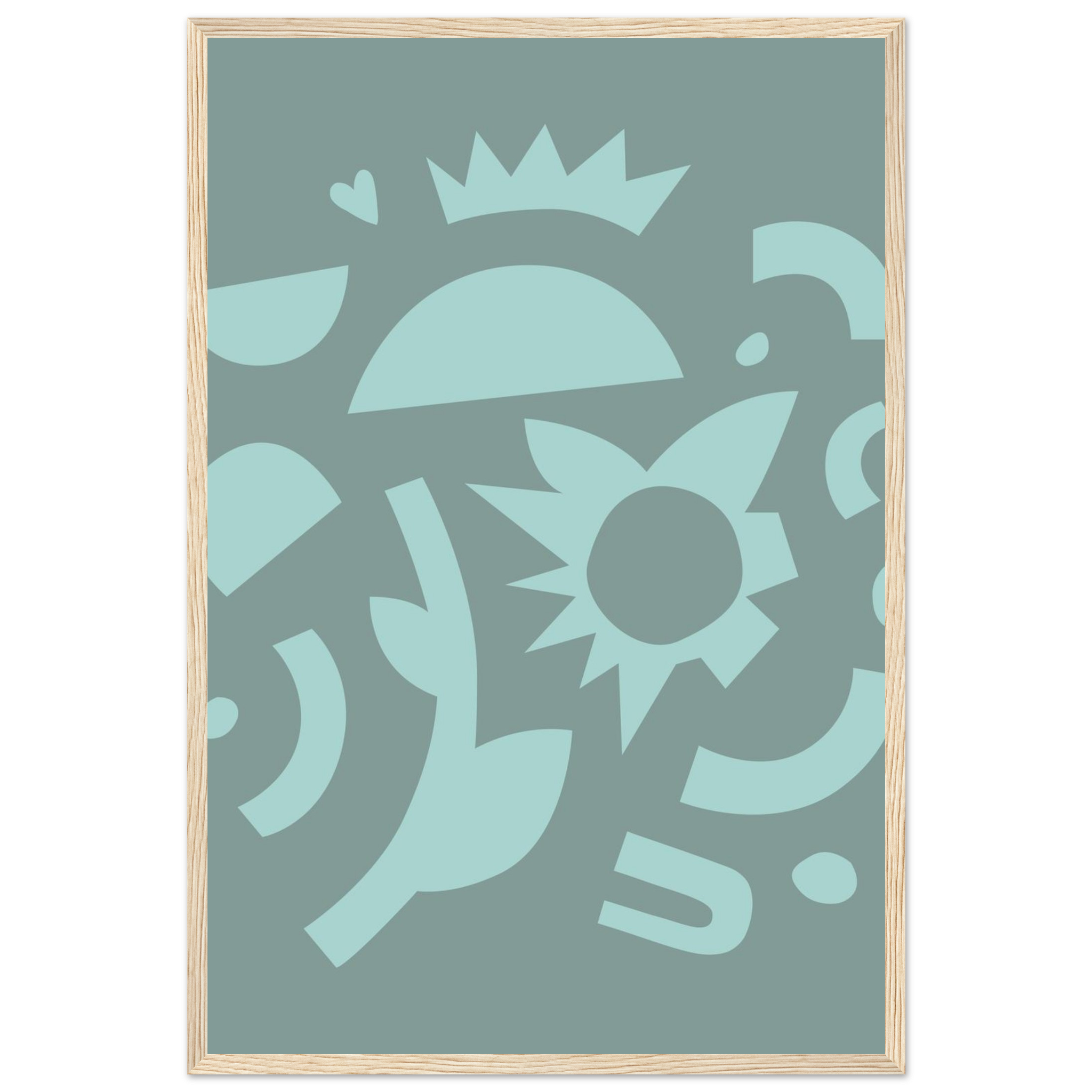 Geometric abstract cactus print in teal and light teal with angular shapes, modern office wall art, framed