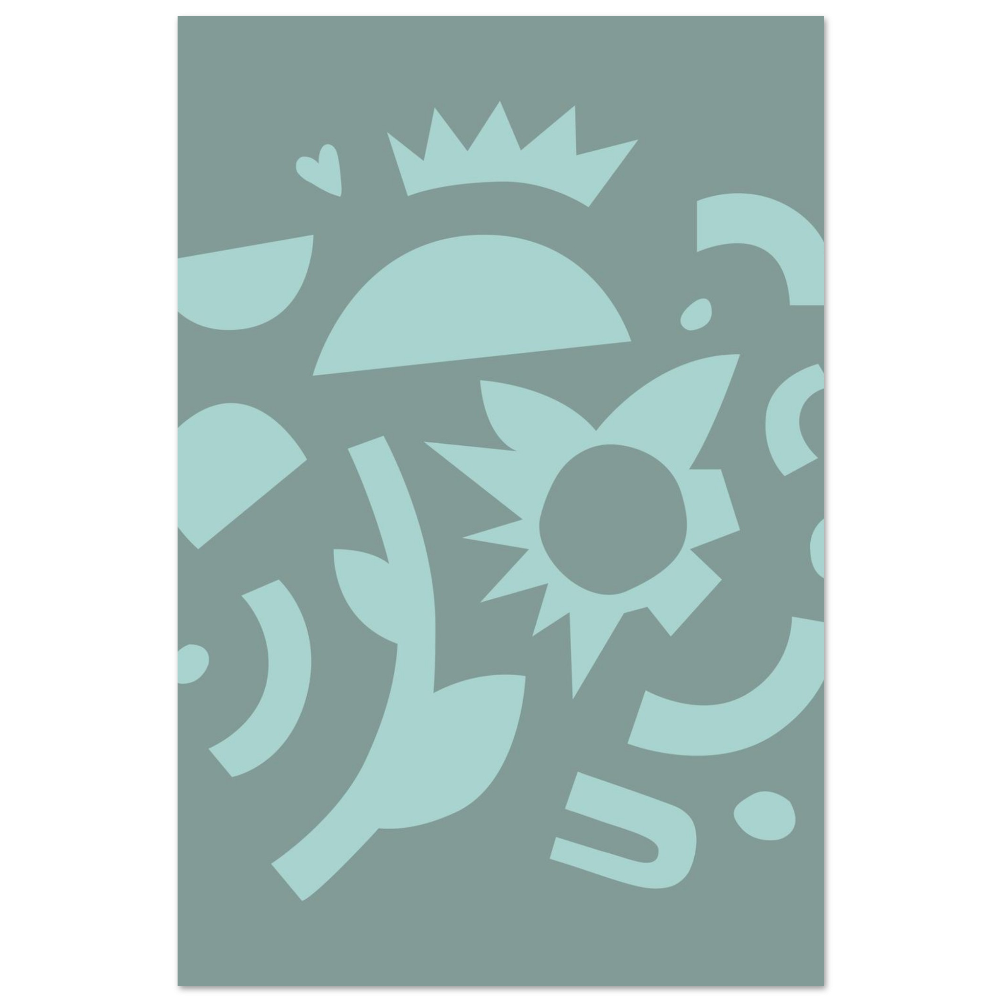 Geometric abstract cactus print in teal and light teal with angular shapes, modern office wall art